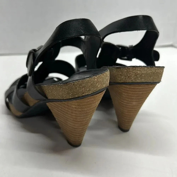 Kork-Ease Strappy Heeled Platform Sandals T-Strap Black Leather Size 36 6 - Picture 5 of 11